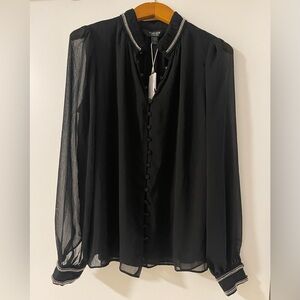 EverNew, Camille Embellished cuff Blouse, Size 2, Black